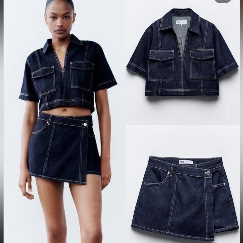 Zara Dark Denim Mini Skirt set